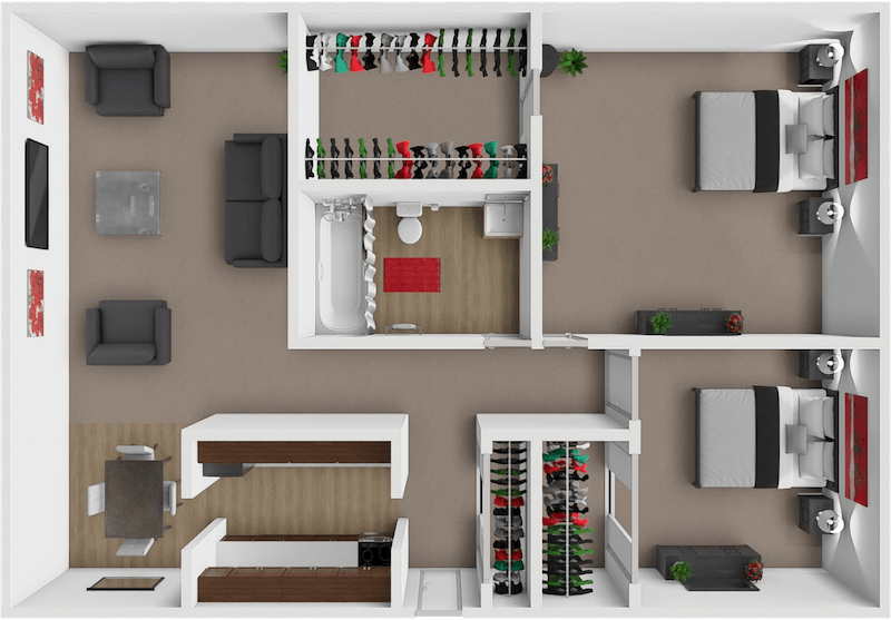 The Chase  Two Bedroom One Bath floor plan